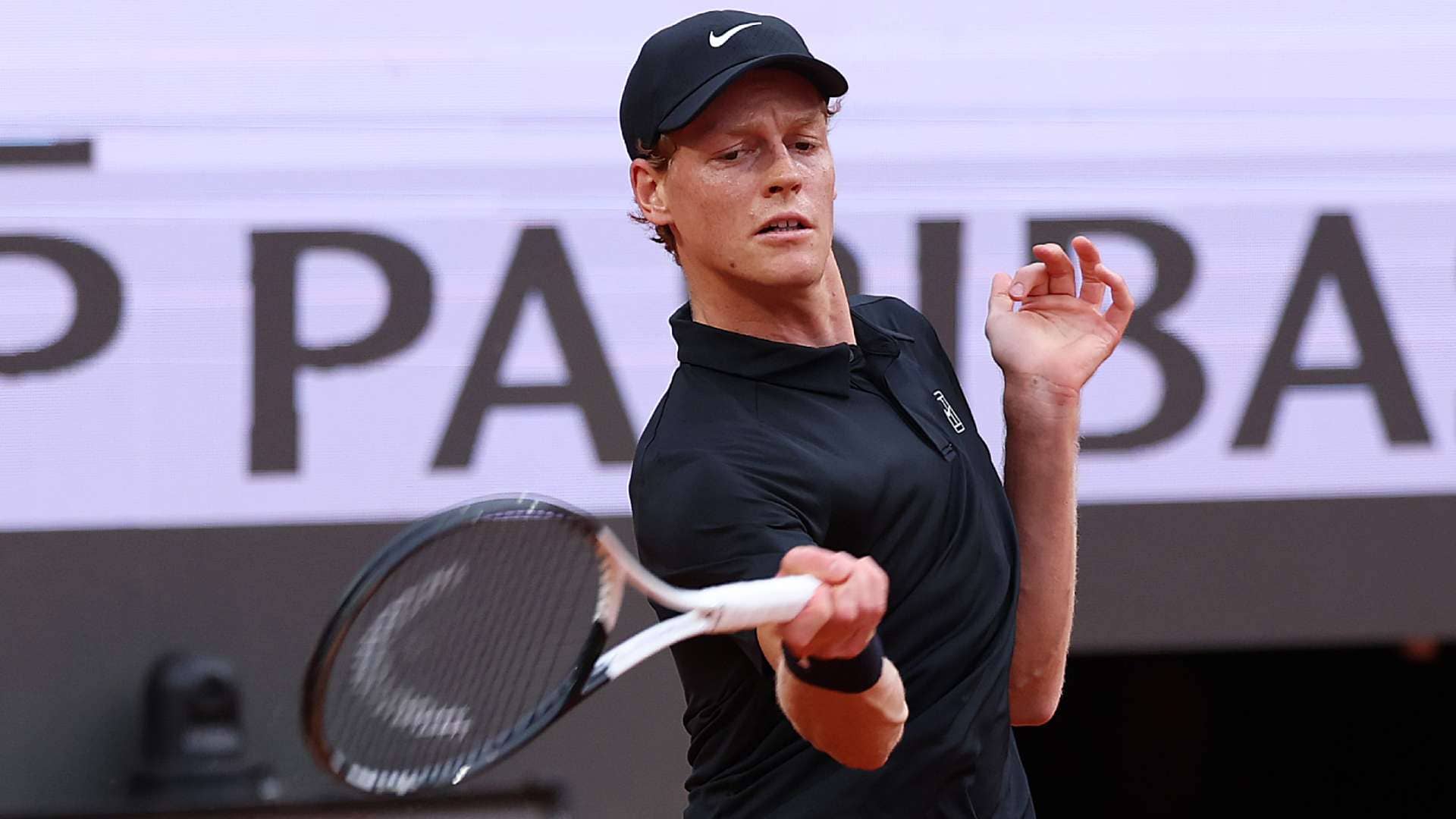 Jannik Sinner in action on Saturday in Rome.