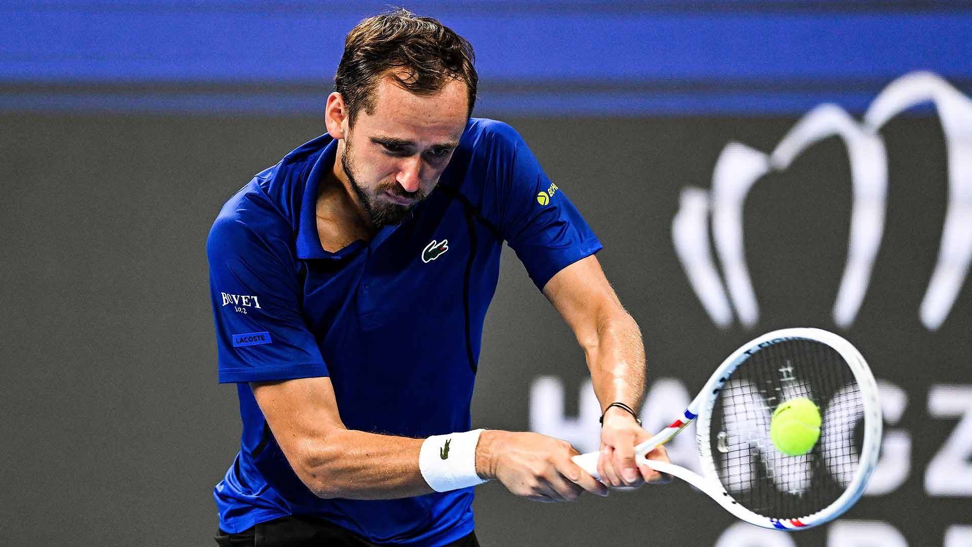 Daniil Medvedev saves all five break points he faces to defeat Valentin Royer on Saturday in Hangzhou.